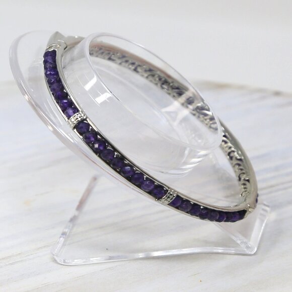 African Amethyst ✦ Platinum Bangle Bracelet ✦ 15ctw Faceted Gemstones 8” NWT main image 5